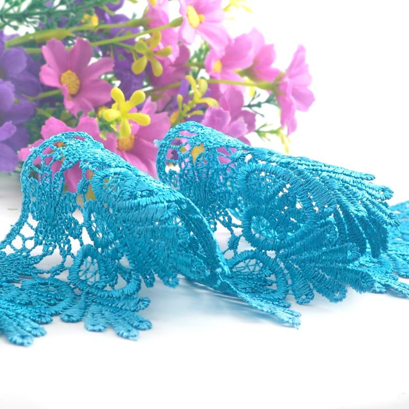 Kuasting 7.5 Yards Floral Lace Edge Trim 9CM Width Europe Chips Pattern Inelastic Embroidery Lace Trim for Sewing Making, DIY Crafts, Gift Wrapping, Wedding Decor (Blue) - Image 2